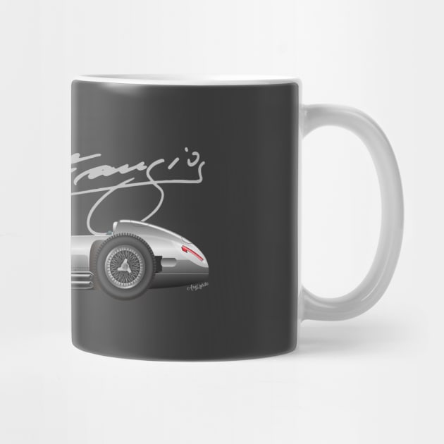 Juan Manuel Fangio Mercedes Benz W196 illustration by Burro Wheel